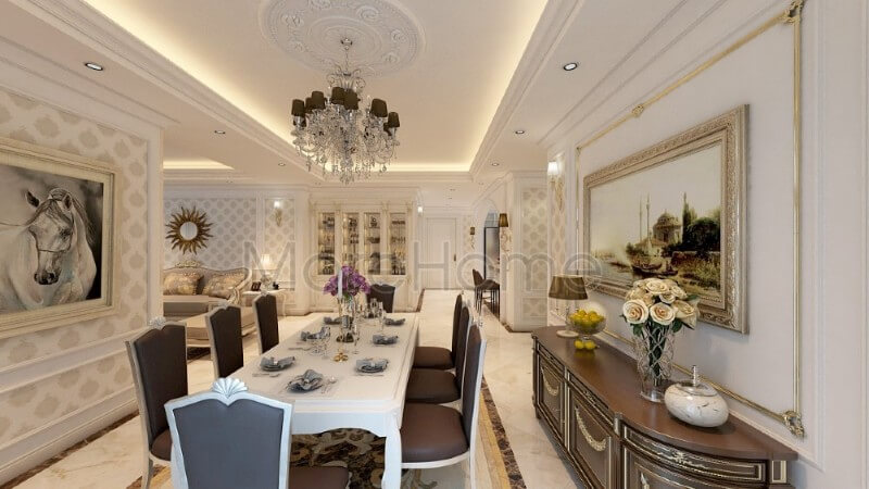 Mẫu thiết kế nội thất phòng ăn chung cư phong cách ăn tân cổ điển Thiết kế nội thất