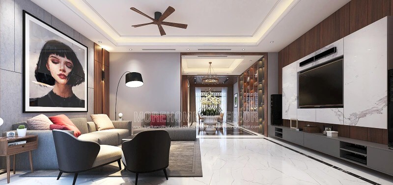 Sắp xếp nội thất phòng khách liền phòng ăn đẹp, sang trọng cho biệt thự, nhà phố tại Vinh, Nghệ An. Thiết kế nội thất