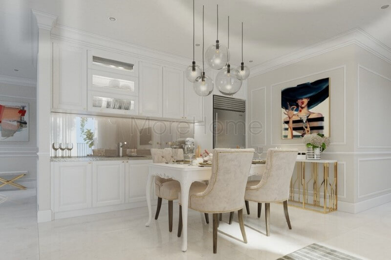 Nội thất phòng ăn đẹp và ấm cũng với mẫu bàn ăn tân cổ điển 4 chỗ cao cấp Thiết kế nội thất