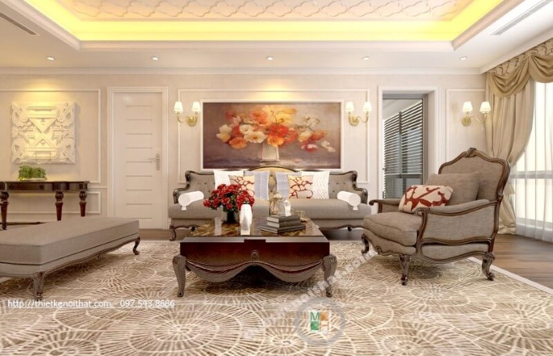 Thiết kế nội thất phòng khách chung cư ấn tượng với tone màu vàng nhẹ nhàng, tinh tế Thiết kế nội thất