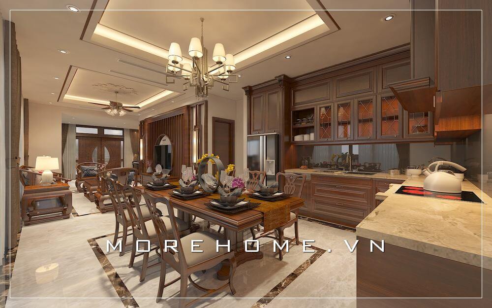 Mẫu bàn ăn gỗ tự nhiên nguyên khối đẹp, cao cấp sang trọng cho phòng bếp ăn biệt thự Thiết kế nội thất