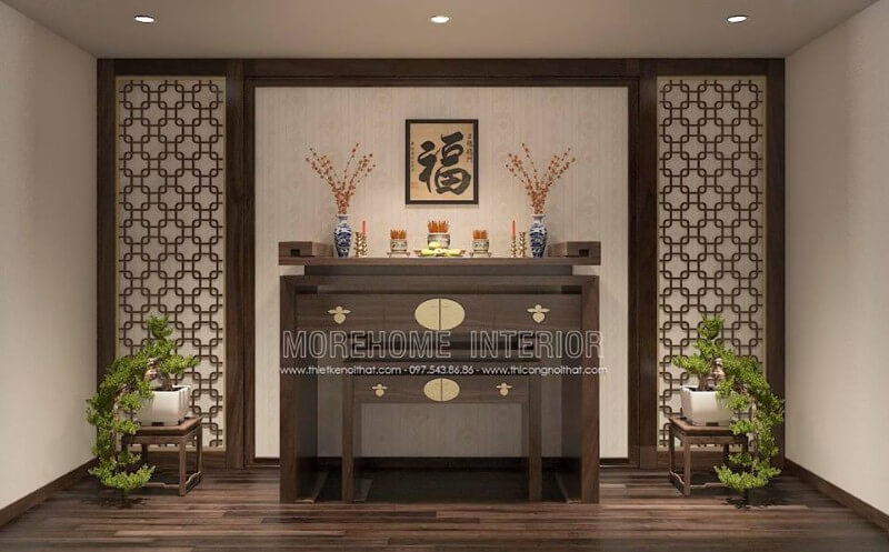 Vải dán tường màu vàng kim hoa văn cổ điển đẹp, sang trọng cho phòng thờ gia tiên. Thiết kế nội thất