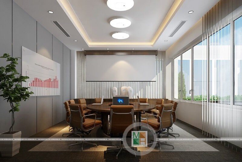 Mẫu thiết kế nội thất phòng họp văn phòng công ty Đèo Cả hiện đại với cách bố trí hợp lí khoa học