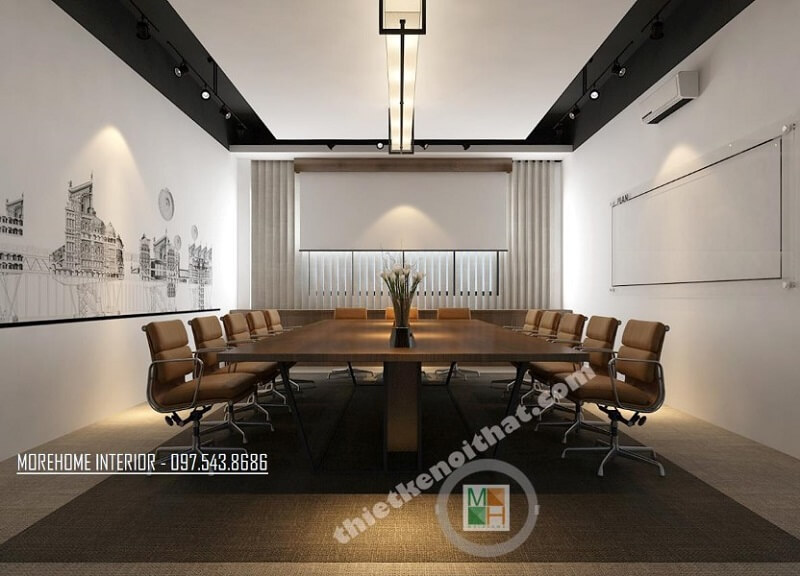 Mẫu thiết kế nội thất phòng họp văn phòng đẹp với bộ bàn ghế cao cấp hiện đại