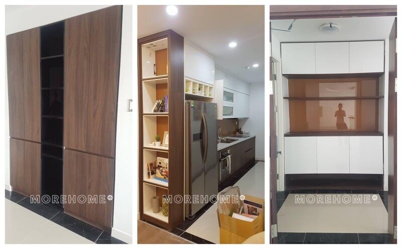 Công việc thi công nội thất hiện đại dựa trên gỗ công nghiệp tại chung cư Imperia Sky Garden đang được thực hiện.